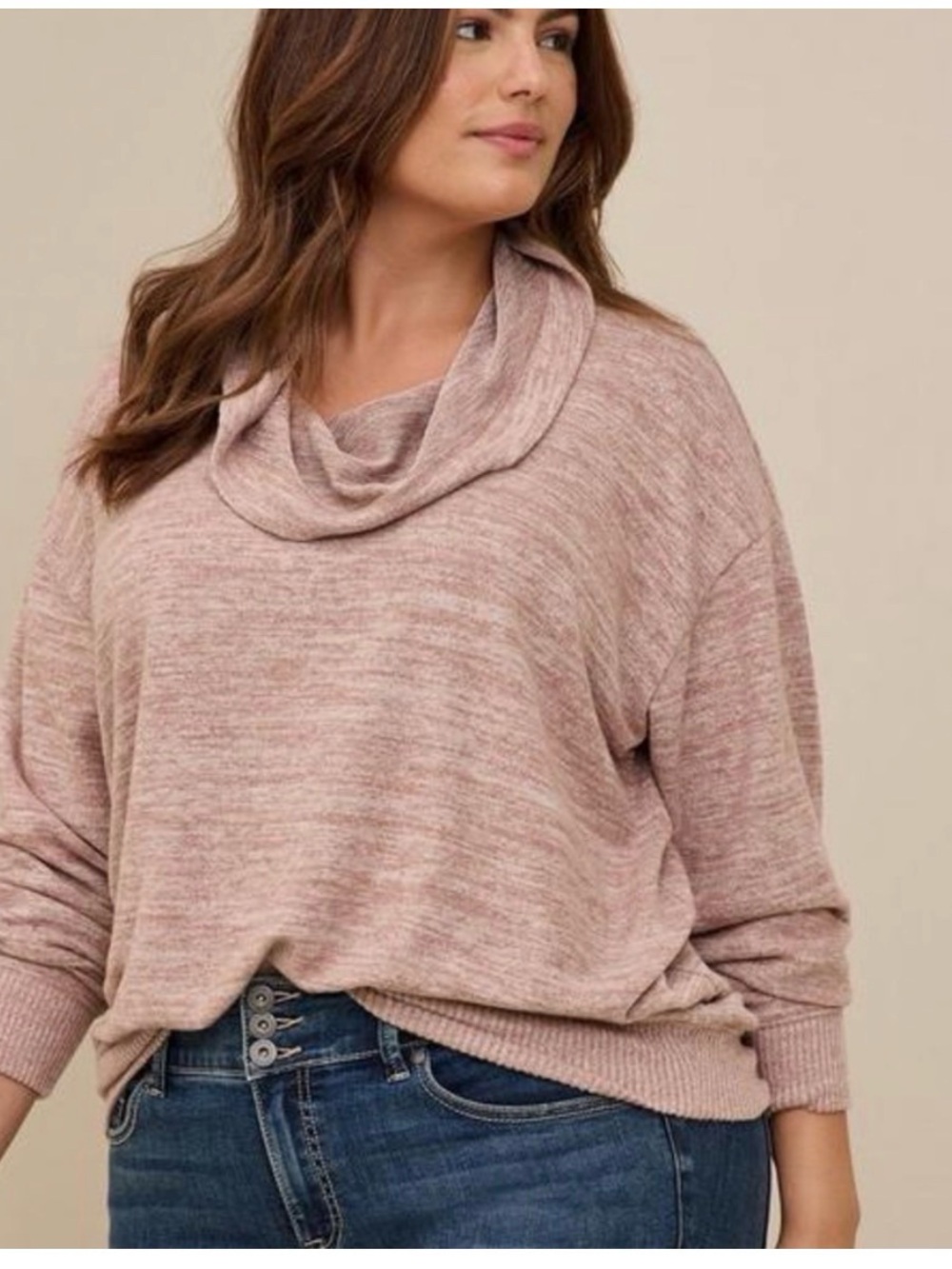 torrid Blush Taupe Marled Cowl Neck Sweater